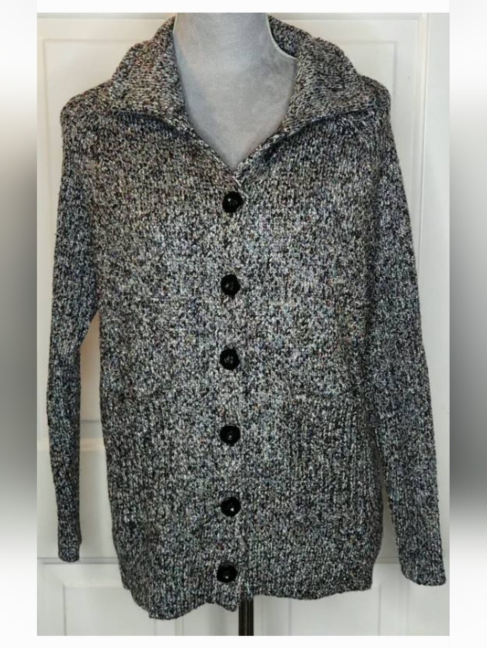 Women's Gray Marled Confetti Button-Front Cardigan Sweater